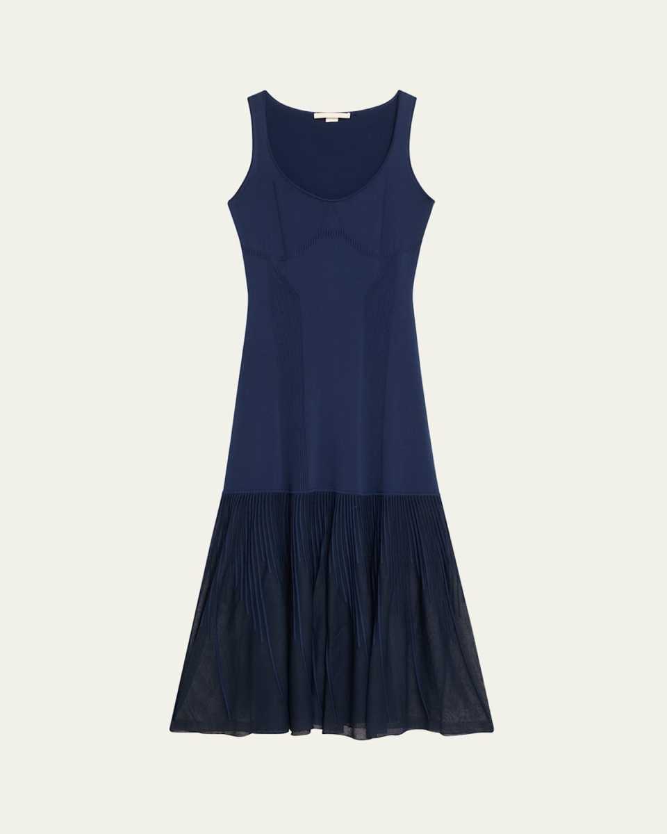 Pleated Drop-Waist Knit Midi Tank Dress